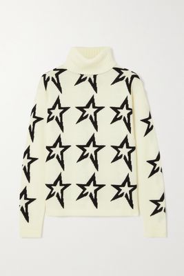 Perfect Moment - Star Dust Intarsia Merino Wool Turtleneck Sweater - White