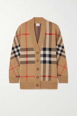 Burberry - Checked Jacquard-knit Cardigan - Neutrals