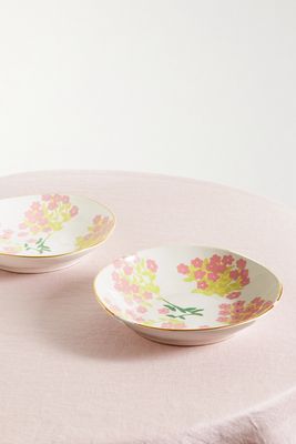 BERNADETTE - Set Of Two 22cm Gold-plated Ceramic Pasta Bowls - Cream
