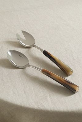 Brunello Cucinelli - Set Of Two Silver And Horn Serving Spoons - Brown
