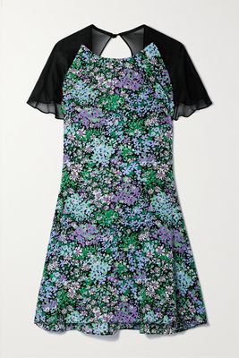Les Rêveries - Floral-print Silk Crepe De Chine And Chiffon Mini Dress - Blue