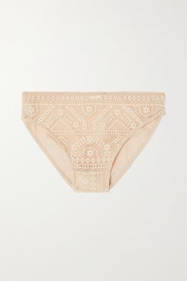 Eres - Baie Embroidered Tulle And Stretch-jersey Briefs - Neutrals