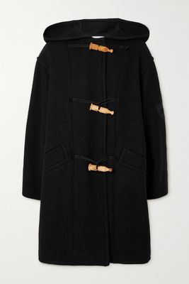 Patou - Hooded Appliquéd Wool And Cotton-blend Felt Coat - Black