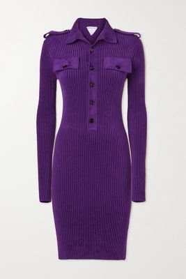 Bottega Veneta - Ribbed-knit Turtleneck Mini Dress - Purple