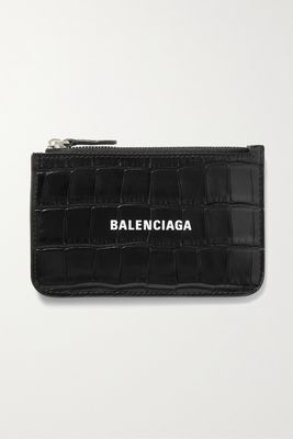 Balenciaga - Cash Printed Croc-effect Leather Cardholder - Black
