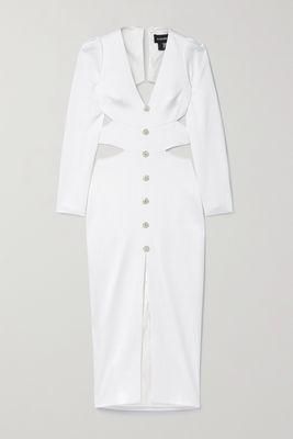 RASARIO - Embellished Cutout Textured-satin Midi Dress - White