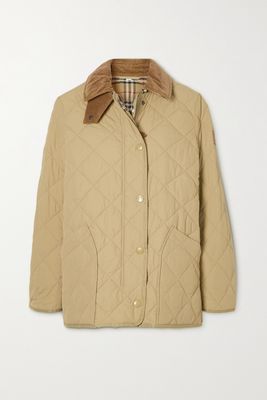 Burberry - Corduroy And Leather-trimmed Quilted Shell Jacket - Neutrals