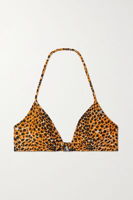GANNI - Cheetah-print Recycled Halterneck Bikini Top - Yellow