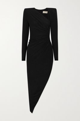 Alexandre Vauthier - Asymmetric Gathered Metallic Crepe Dress - Black