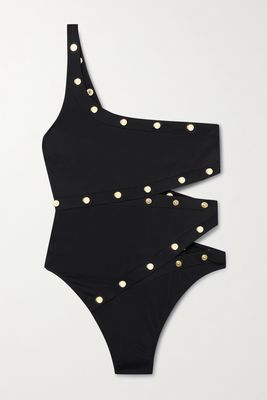 Agent Provocateur - Donia One-shoulder Embellished Cutout Swimsuit - Black