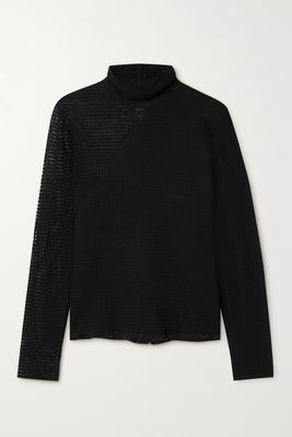 Rue Mariscal - Open-knit Cotton Turtleneck Top - Black