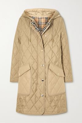 Burberry - Quilted Shell And Gabardine Hooded Coat - Neutrals