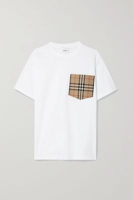 Burberry - Checked Twill-trimmed Cotton-jersey T-shirt - White