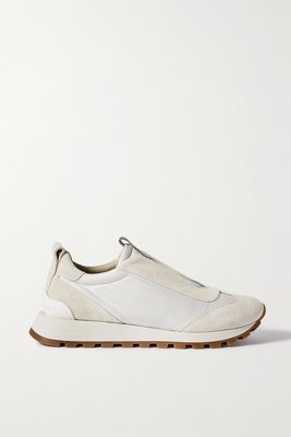 Brunello Cucinelli - Bead-embellished Suede-trimmed Shell Sneakers - White