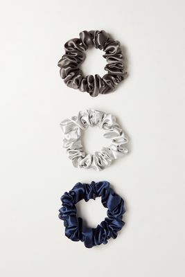 Slip - Set Of Three Large Silk Hair Ties - Blue