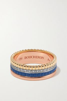 Boucheron - Quatre Blue Edition Small 18-karat Yellow, White And Rose Gold, Ceramic And Diamond Ring - 54