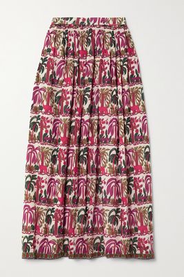 Emporio Sirenuse - Where Is My Head At Pleated Printed Cotton-voile Skirt - Pink