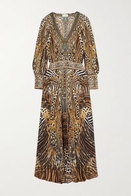 Camilla - Crystal-embellished Shirred Animal-print Silk-chiffon Maxi Dress - Animal print