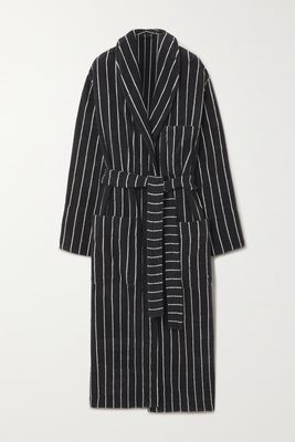 Tekla - Hooded Striped Organic Cotton-terry Robe - Gray