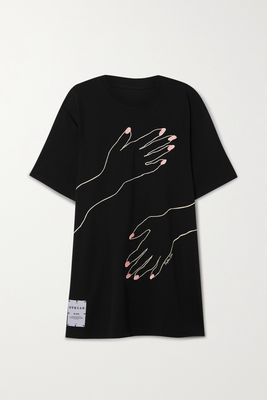 MCQ - Striae Oversized Embroidered Cotton-jersey Mini Dress - Black