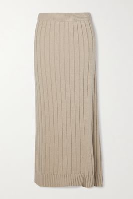 The Row - Dejan Asymmetric Ribbed Cashmere Midi Skirt - Neutrals