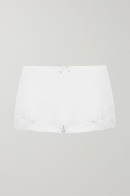 La Perla - Souple Lace-trimmed Stretch-cotton Jersey Pajama Shorts - White