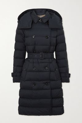 Burberry - Hooded Double-breasted Quilted Shell Down Coat - Blue