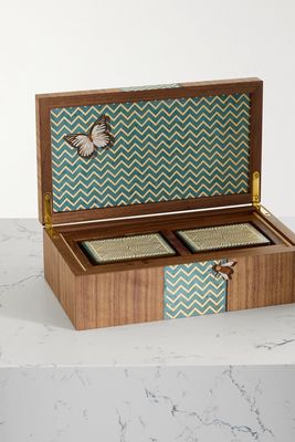 Alexandra Llewellyn - Marquetry Wood And Mother-of-pearl Box And Playing Cards Set - Brown