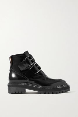 Proenza Schouler - Buckled Glossed-leather Ankle Boots - Black