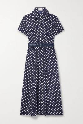 HVN - Cristina Belted Polka-dot Silk Crepe De Chine Midi Shirt Dress - Blue