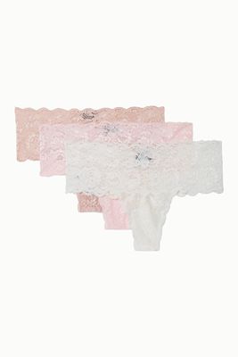 Cosabella - Never Say Never Set Of Three Stretch-lace Thongs - Pink