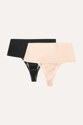 Spanx - Undie-tectable Set Of Two Stretch-jersey And Lace Thongs - Black