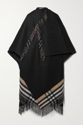 Burberry - Fringed Checked Cashmere And Merino Wool-blend Cape - Black