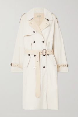 UTZON - Catrin Leather-trimmed Shearling Trench Coat - Ivory