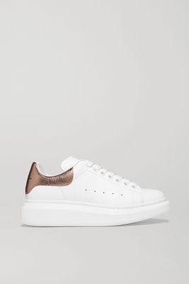 Alexander McQueen - Metallic-trimmed Leather Exaggerated-sole Sneakers - White