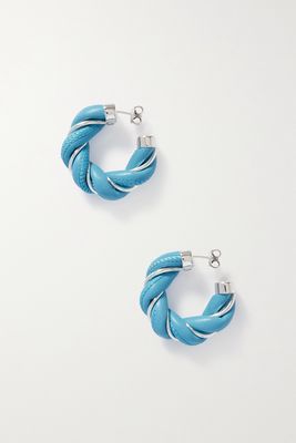 Bottega Veneta - Silver And Leather Hoop Earrings - Blue