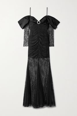 RASARIO - Cold-shoulder Crystal-embellished Lace And Satin Gown - Black
