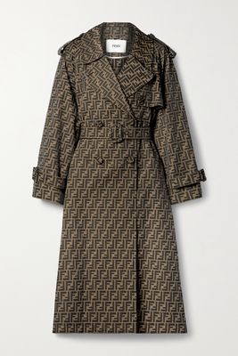 Fendi - Belted Double-breasted Canvas-jacquard Trench Coat - Brown