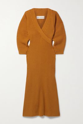 Mara Hoffman - Samira Wrap-effect Ribbed Organic Cotton-blend Midi Dress - Brown