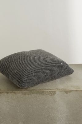 Brunello Cucinelli - Sequin-embellished Ribbed Cashmere And Silk-blend Down Cushion - Gray