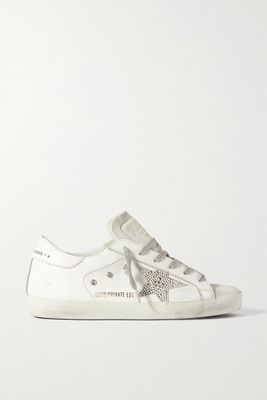 Golden Goose - Superstar Crystal-embellished Distressed Leather And Suede Sneakers - White