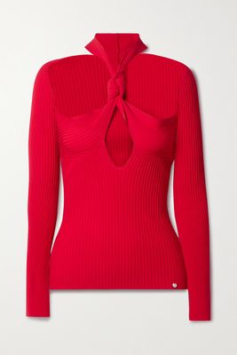 The Attico - Cutout Ribbed-knit Halterneck Sweater - Red
