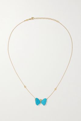Jacquie Aiche - Bubble Butterfly 14-karat Gold, Turquoise And Diamond Necklace - one size