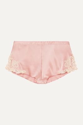 La Perla - Maison Embroidered Lace-trimmed Silk-blend Satin Shorts - Pink