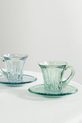 Luisa Beccaria - Set Of Two Iridescent Glass Tea Cups And Saucers - Green
