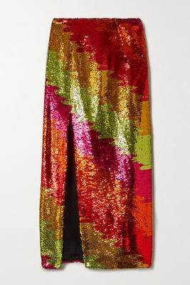 Halpern - Sequined Tulle Midi Skirt - Gold