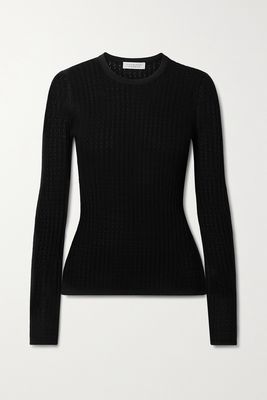 Gabriela Hearst - Margret Ribbed Pointelle-knit Cashmere And Silk-blend Top - Black