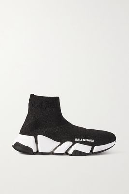 Balenciaga - Speed 2.0 Logo-print Glittered Stretch-knit High-top Sneakers - Black