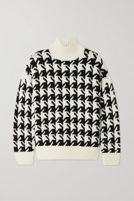 Nili Lotan - Juliette Houndstooth Wool-blend Turtleneck Sweater - Black