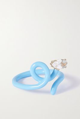 Bea Bongiasca - Baby Vine Tendril Gold, Silver, Enamel And Rock Crystal Ring - Blue